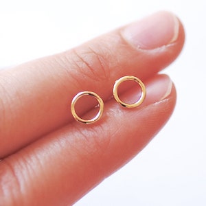 14k Gold Filled Open Circle Stud Earrings - Gold Filled Round Earrings, Minimalist Earrings, Dot Stud Earrings, Everyday Jewelry