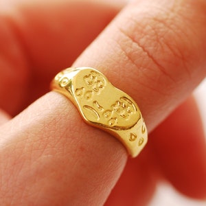 Sad Face Heart Ring - 925 Sterling Silver or 18k gold plated Vermeil Fun Face Ring Signet Ring Crying Heart Face Ring Adjustable Ring, 571