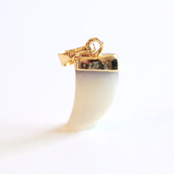 Freshwater Pearl Tusk Horn Pendant- 24k Gold Electroplated Horn, Gold Horn Charm, Gold Tusk Charm, Small Tusk, Mother of Pearl Horn, Shell