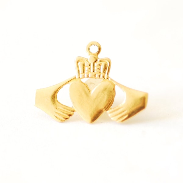 14k Gold Filled 16x10mm Irish Claddagh Crown Heart Charm with attached Bail Jewelry Making DIY Wholesale Gold Filled Charms [GFCH44]