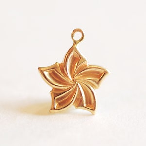 14k Gold Filled Plumeria Charm- 14kgf Flower Charm, Pinwheel, Floral, Spring Flowers, Gold Filled Charms Hawaiian Plumeria Nature [SEA-33]