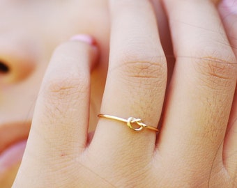 14k Gold Filled Love Knot Ring- Stacking Ring, Midi Ring, Knuckle Ring, Thin Gold Band, Heart Knot Ring, 925 Sterling Silver Ring [15]