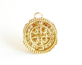 Round Cross Medallion Pendant- Vermeil 18k gold Plated over 925 Sterling Silver, Coin Medallion, Greek Coin, Catholic, Jesus Christ, 478