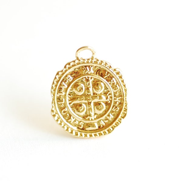 Round Cross Medallion Pendant- Vermeil 18k or Plaqué sur 925 Sterling Silver, Coin Medallion, Greek Coin, Catholic, Jesus Christ, 478