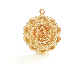 Saint Christopher Medallion Scalloped Edge 14k Gold Filled Sterling Silver 22mm Religious Charm Catholic Pendant Saint 14KGF [RELCH5-6]