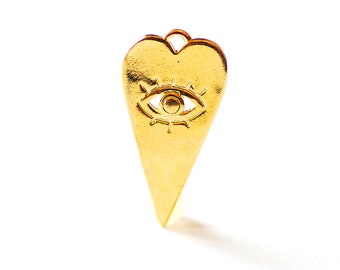 Evil Eye Heart Charm- 18k Gold Vermeil plated over 925 Sterling Silver, Heart Shaped Charm Pendant, Evil Eye Jewelry protection Ra eye [609]