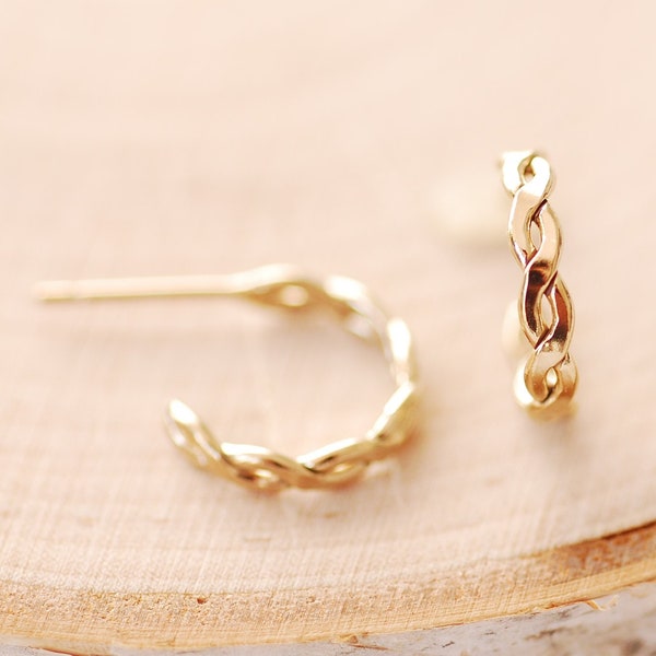 14k Gold Filled Woven Hoop Earrings, Gold Braided Hoop Earrings, Gold Hoop Earrings, Minimalist Gold Hoops, Huggie Hoop Earrings