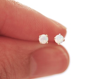 14k Gold Filled Opal 3mm Stud Earrings Minimalist Earrings October Birthstone Earrings Tiny Opal Stud Earrings Round 3mm Opal Gold Studs