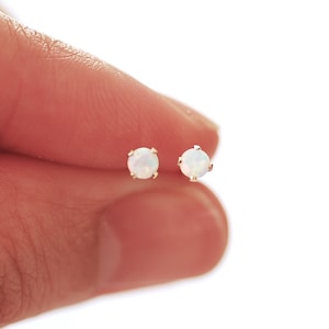 14k Gold Filled Opal 3mm Stud Earrings Minimalist Earrings October Birthstone Earrings Tiny Opal Stud Earrings Round 3mm Opal Gold Studs