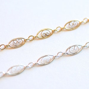 Filigree Scroll Chain- Sterling Silver or Gold Filled Filigree Scroll Chain, Chain by Foot, Wholesale Bulk Chain, Fancy Chain, Oval Chain