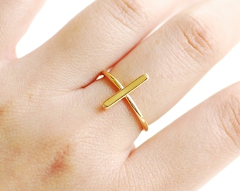 Dainty Bar Ring, Choose 925 Sterling Silver Gold or Rose Gold, Vertical Bar Ring, Stick Ring, Simple Bar Ring, Adjustable Bar Ring,Line Ring
