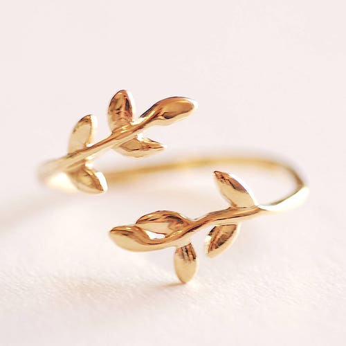 Adjustable Leaf Opening Ring 18k Gold Plated Ring Double Branch Ring