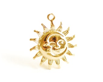 22mm Silver Yellow Plated Sun And Moon Charm