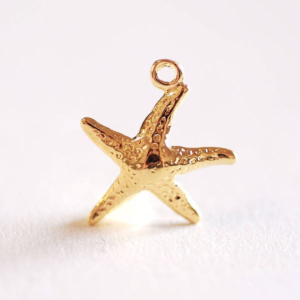 Shiny Gold Starfish Charm- Vermeil Gold Starfish Charm Pendant, 22k Gold plated 925 Sterling Silver Starfish, Star Charm, Sea Urchin, 136