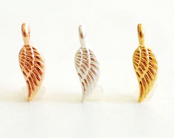 2pc Feather Charm- Vermeil 22k Gold Plated 925 Sterling Silver, Tiny feather charm, Leaf charm, Angel feather, Angel Wing, Nature Branch,150