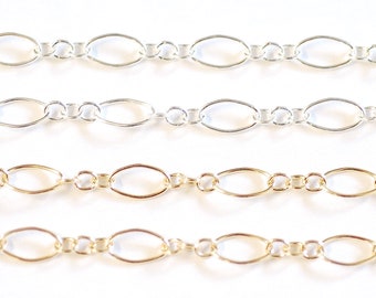 4mm x 7.5mm 14k Gold Filled or Sterling Silver Long and Short Oval Chain - Permanent Jewelry Chain Wholesale Bulk Findings [ LON-06 ]