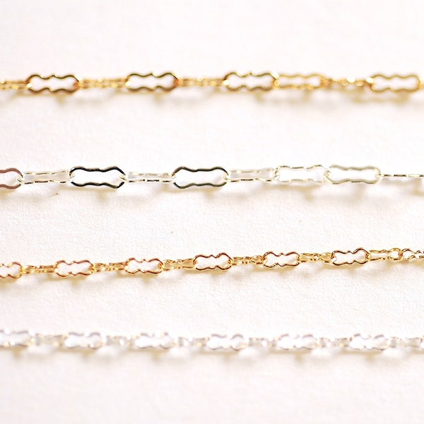 14k Gold Filled or Sterling Silver Krinkle Chain 2mm or 1.7mm Fancy Krinkle Chain Unfinished Long and Short Flat Krinkle Chain Wholesale