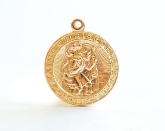 14k Gold Filled St Christopher Pendant- Wholesale Gold Filled Charms, Round Disc Charm, Saint Christopher Charm, Religious Charm, Catholic