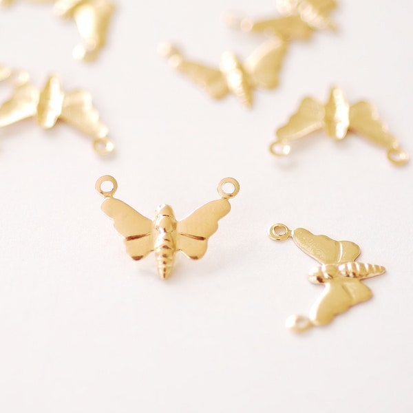 Wholesale Gold Filled Butterfly Charm - 14k GF Butterfly Connector Link Charm Pendant permanent jewelry Moth Insect Bulk Solder [GFCH2-41]