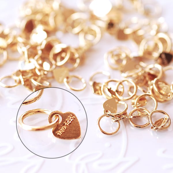 2 PCS 14k Gold Filled Heart Quality Tag Hooplet 3.5mm Gold Heart Charm attached Open Jump Ring Love Charm 1/20 Heart Tag Add On