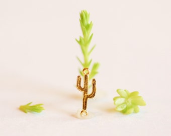 Tiny Cactus Charm Connector- Vermeil Gold 22k gold plated over 925 Sterling Silver, Gold or Silver Cactus Charm, Link, Spacer, succulent,456