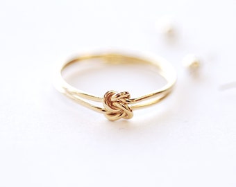 14k Gold Filled Double Knot Stacking Ring - Gold Minimalist Stacking Ring Knuckle Midi Ring Thin Band Dainty Ring Love Knot Celtic Ring [24]