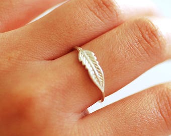 Sterling Silver Angel Feather Ring, Adjustable, U.K. Size L-R U.S. Size 6-9, Silver Feather Ring, Silver Statement Ring, Silver Leaf Ring