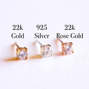 925 Sterling Silver CZ Earrings, Gold, Rose Gold, cz earrings, cz studs, cz silver stud earrings, solitaire studs, solitaire earrings, Studs