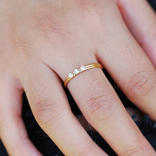 14k Gold Filled 2mm White CZ Stacking Ring Band  Size 6 