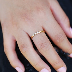 14k Gold Filled Stacking Ring - 3 CZ Stone Ring Band, Triple Stone Ring, Gold Filled Solitaire Stacking Ring, Minimalist Ring, [16]