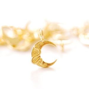 Vermeil Gold or Sterling Silver Crescent Moon Snake Charm - 18k gold plated Crescent Moon Star Snake Celestial Astrology Charm, 544