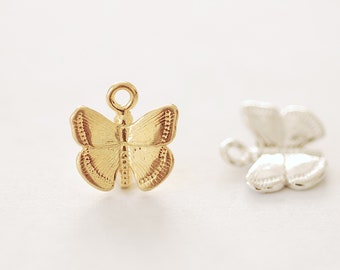 Vermeil Gold or 925 Sterling Silver Butterfly Drop Charm Pendant Wholesale Bulk Necklace Charm Bracelet Charm DIY Jewelry [J353]