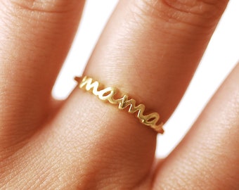 Mama Ring 925 Sterling Silver Gold Name Ring Nom personnalisé Anneau réglable Anneau Empilant Momma Ring Momma Ours cadeau pour elle