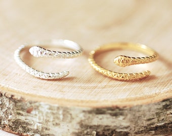 Snake Ring - COIL SNAKE Ring, snake jewelry, snake reptile jewelry, Serpent Ring, Sterling Silver or Gold SNAKE Ring, Adjustable Ring [596]