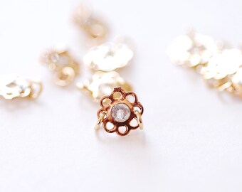 Wholesale Gold Filled Flower CZ Connector Charm l Gold Filled Sterling Silver Rose Gold Filled Flower Charm l Permanent Jewelry [SEACH34-36]