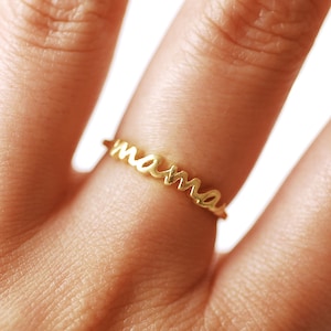 Mama Ring 925 Sterling Silver Gold Name Ring Personalized Name Adjustable Ring Stacking Ring Momma Ring Momma Bear Gift For Her [583]