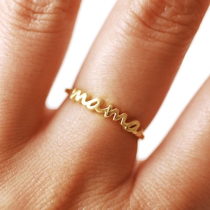 Mama Ring 925 Sterling Silver Gold Name Ring Personalized Name Adjustable Ring Stacking Ring Momma Ring Momma Bear Gift For Her