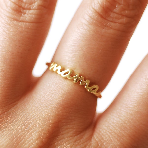 Mama Ring 925 Sterling Zilver Gouden Naam Ring Gepersonaliseerde Naam Verstelbare Ring Stapelen Ring Momma Ring Momma Beer Cadeau Voor Haar