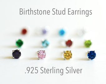 Birthstone Stud Earrings- 4mm Stud earrings, 12 colors, Birthstone Jewelry, Bridesmaid Jewelry, Solitaire Stud earrings,Cubic zirconia Studs