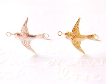 14k Gold Filled or 925 Sterling Silver Swallow Dove Bird Sparrow Charm Connector Link 1/20 Jewelry Findings Wholesale Bulk