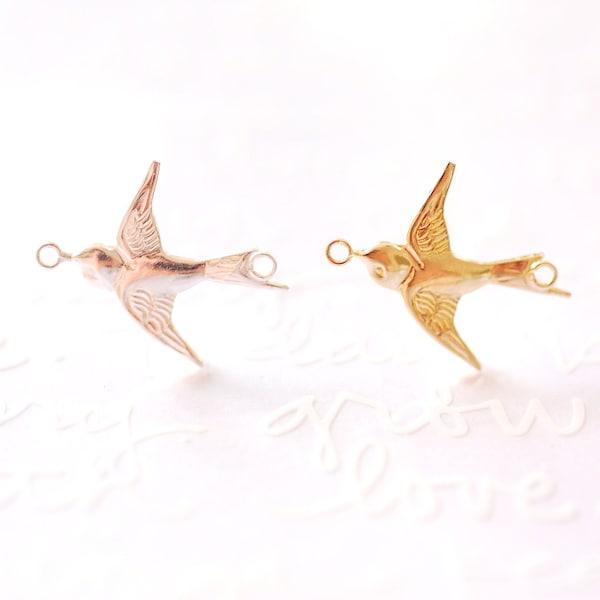 14k Gold Filled or 925 Sterling Silver Swallow Dove Bird Sparrow Charm Connector Link 1/20 Jewelry Findings Wholesale Bulk