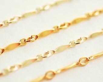 14K Gold Filled Marquise Bar Link Chain - 2mm Width, Dapped Bar Long Short Chain Permanent Jewelry  Sold per Foot [ BAR-01 ]