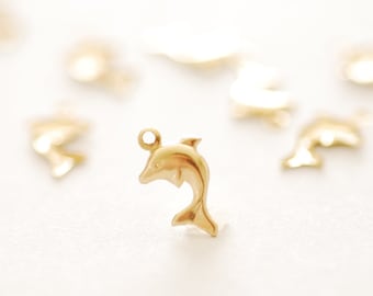 14k Gold Filled Dolphin Charm l Gold Filled Sea Marine Life Charms Permanent Jewelry Wholesale Gold Filled Manufacturer [SEACH-20]