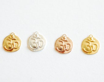 Vermeil Gold Round Ohm Om Charm- 22k Gold plated over 925 sterling Silver, lotus, yoga, yogi, sanskrit, Ohm om pendant, double sided, 442