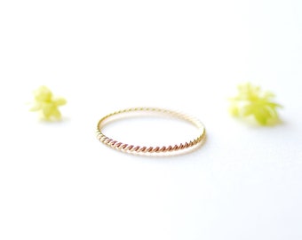 14k Gold Filled Twisted Ring- Gold Filled Stacking Ring, Minimalist Ring Band, Midi ring, Everyday Jewelry, Thin Twist Wedding Band [18]