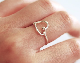 Anillo ajustable de alambre con forma de corazón - Anillo de plata de ley 925 con forma de corazón, regalo de dama de honor, anillo midi, anillo de nudillos, anillo de amor, anillo de alambre con forma de corazón [418]