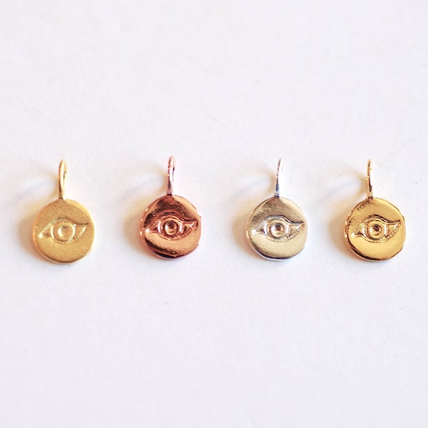 2pcs Round Evil Eye Charm- Vermeil 22k Gold plated 925 Silver, Third Eye Charm, Small Evil Eye Ra Charm, Chakra, lucky eye, Yoga Charm, 410