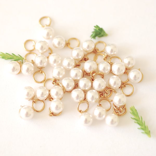 5mm White Crystal Pearl Hooplet 14k Gold Filled Pearl Twist Peg Closed Jump Ring June Birthstone Pearl Add On Charm Pearl Ball [GFCH2-46]