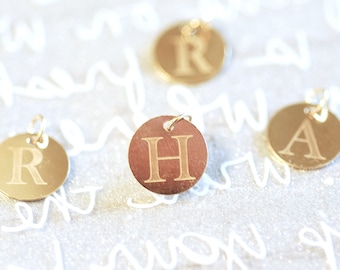 14k Gold Filled Letter Disc Charm Add on - Permanent Jewelry Component 14/20kt Disc Charm Alphabet Letter Initial Charm Circle Wholesale