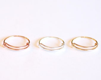 Adjustable Finger Ring- Choose  925 Sterling Silver, 14k Gold Filled, 14k Rose Gold Filled, Ring sizes 6-8, Finger Rings, 1mm, 18ga Wire, 58